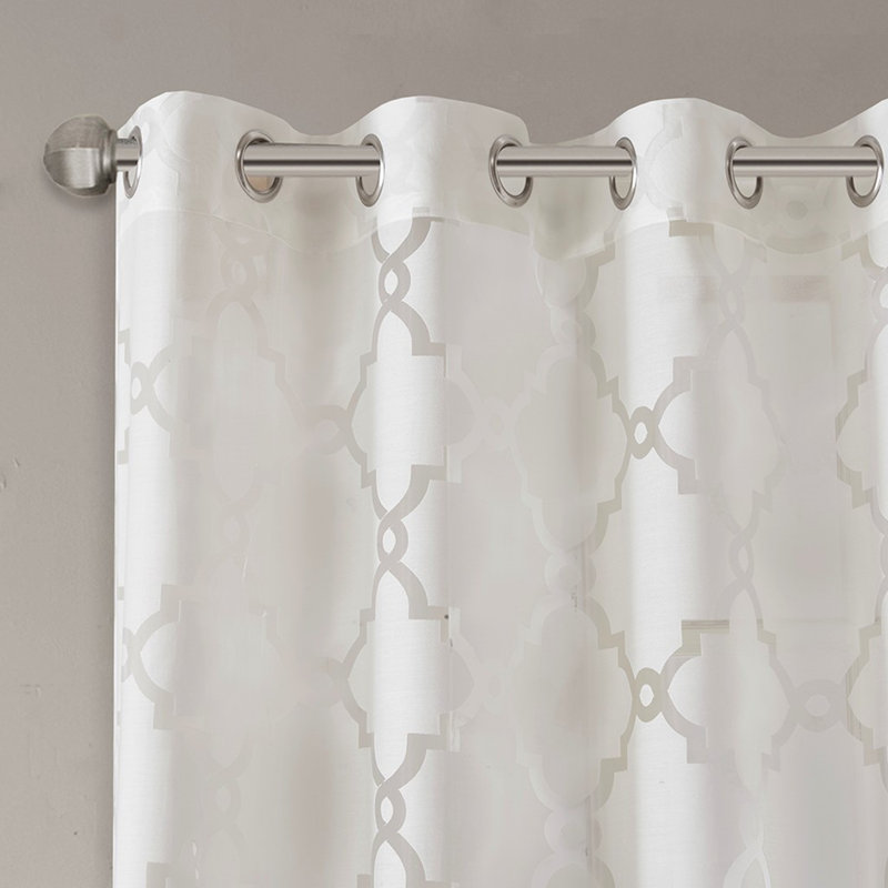 Panneau de rideau diaphane délicat à découpage et délavé (pièce unique), Blanc, L 50 po x L 84 po