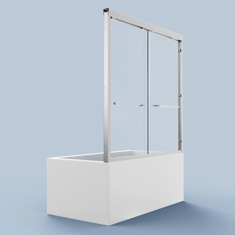 Porte de baignoire double à double dérivation - verre trempé de 1/4 po, composants complets, salle de bain élégante à hauteur de douche de 58 po de hauteur, cadre en alliage d'aluminium, conception moderne