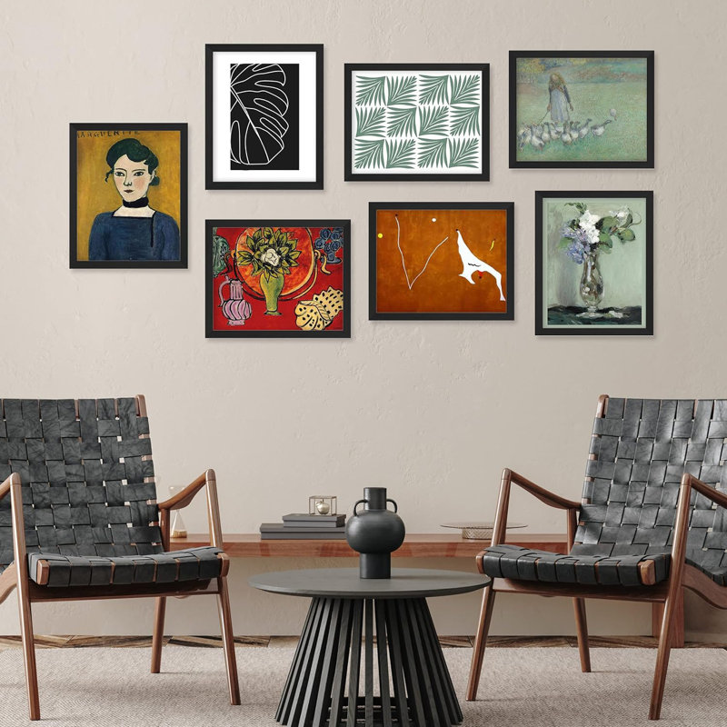 «Classic Fine Art Portrait Monstera Leaf», reproduction géométrique abstraite encadrée sur papier, 7 pièces, Noir