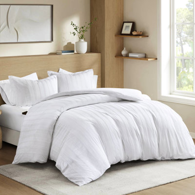 Couette 3 pièces à rayures tissées propres, lavable à la machine, idéale pour les chambres d'amis entièrement rayée, tissu froissé, s'adapte à tous les types de pièces