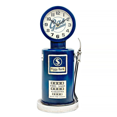 Horloge de table tirelire en forme de pompe à essence