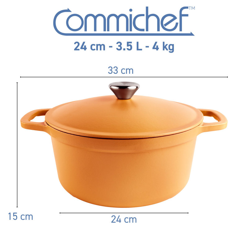 Commichef Lightweight Cast Iron Enamelled Cast Iron Dutch Oven, Red, 3.5