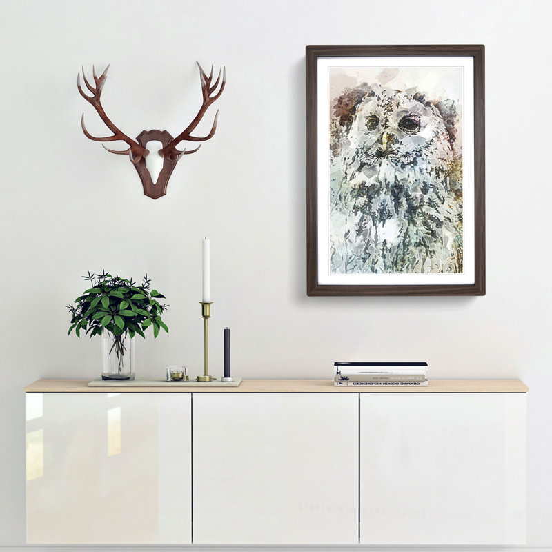Tawny Owl in Abstract - Picture Frame Graphic Art Print, Walnut Framed, 65cm H x 48cm W x 2cm D
