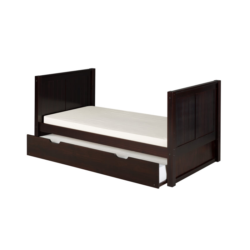 Lit plateforme en bois massif avec lit gigogne Friedemar, Cappuccino
