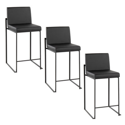 Rego High Back Counter & Bar Stool in Steel and Faux Leather by Orren Ellis