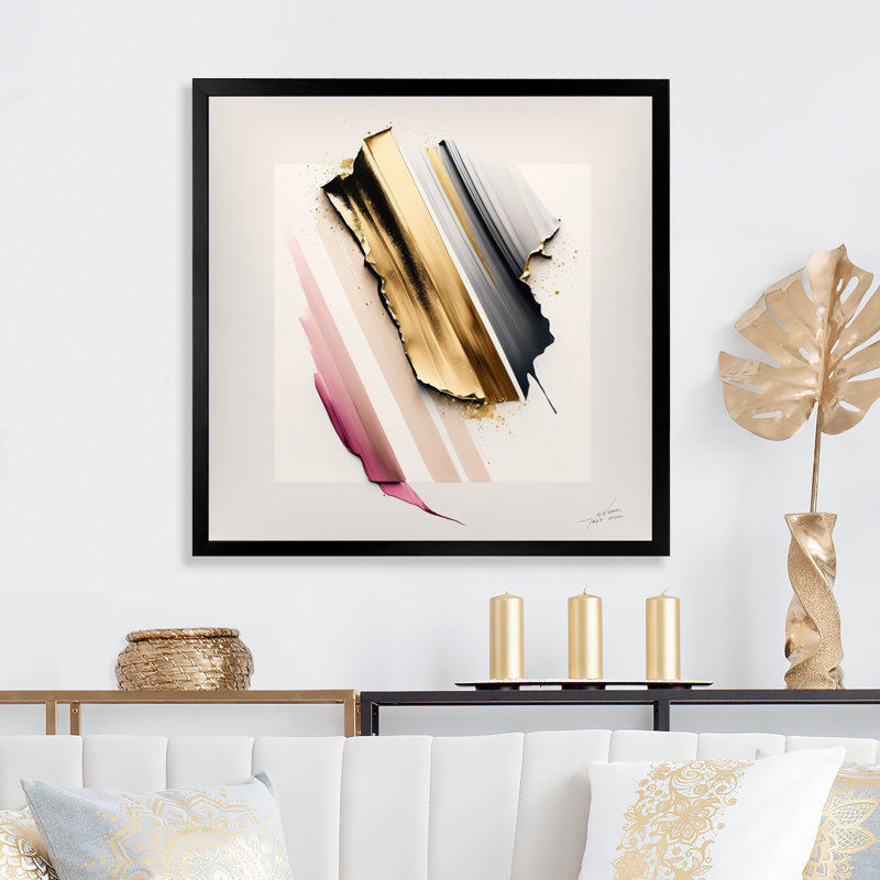 «Abstract Geode Watercolor Gold II», reproduction sur toile, L 16 po x H 16 po, Impression noire sur toile encadrée