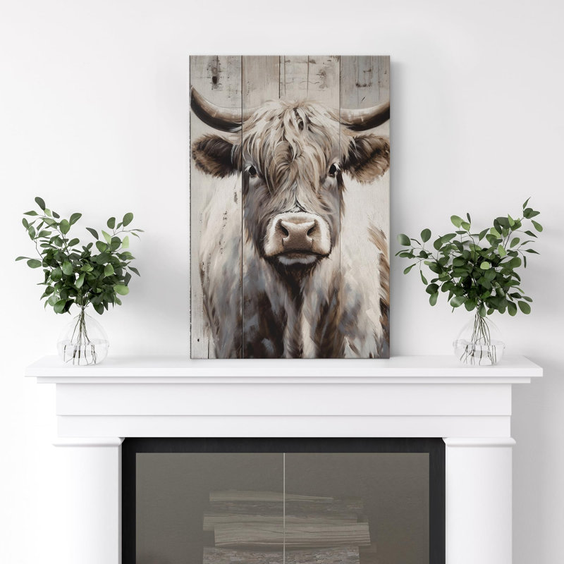 Panneau de bois de vache rétro vintage, Toile tendue, H 24 po x l 16 po