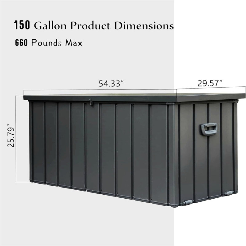 Boîte de rangement en acier pour l'extérieur, Gris foncé, H 25,79 po x l 54,33 po x P 29,57 po