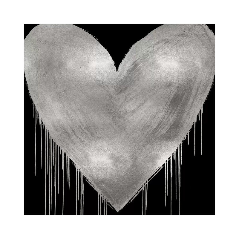Big Hearted Silver On Black by Lindsay Rodgers - Print on Canvas, 66.04cm H x 66.04cm W x 3.81cm D, Wrapped Canvas