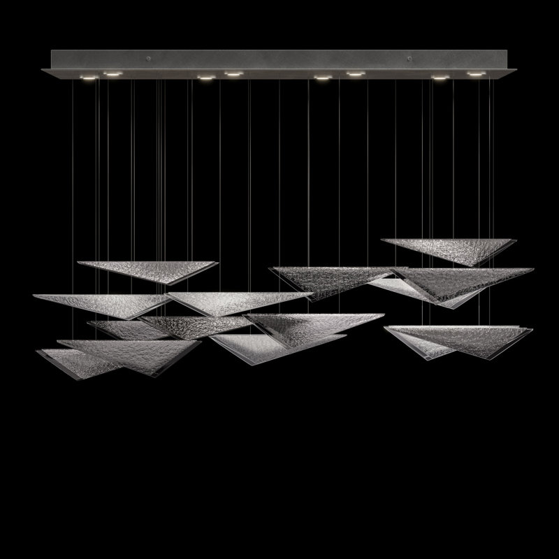 Luminaire suspendu Volo, Argent argent, 8 lumières, Fumée martelée