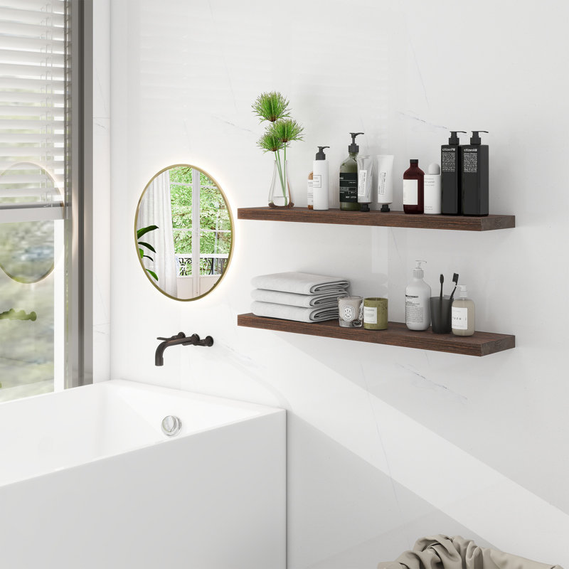 2 Piece Solid Wood Floating Shelf, Walnut, 24