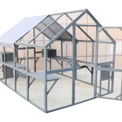 Large Wooden Cat Enclosure For Outdoor Relaxation - 110 Inch With Bridges, Walks, Small Houses Play