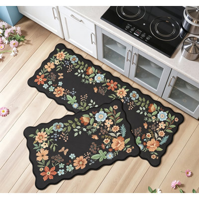 Tapis de cuisine antidérapant antidérapant et antifatigue 2 pièces, motif floral bohème rétro