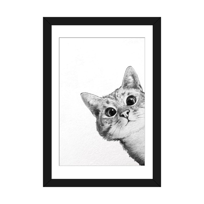« Sneaky Cat », reproduction sur toile, H 24 po x l 16 po, Impression encadrée avec passe-partout, Noir
