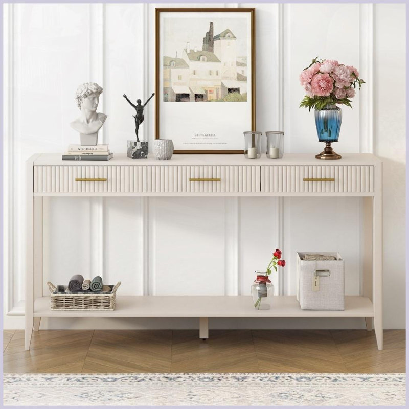 Farmhouse 60” Coffee Table with 3 Drawers, Easy-Clean Lacquer Finish for Living Room, Ample Storage &amp; Stable Design