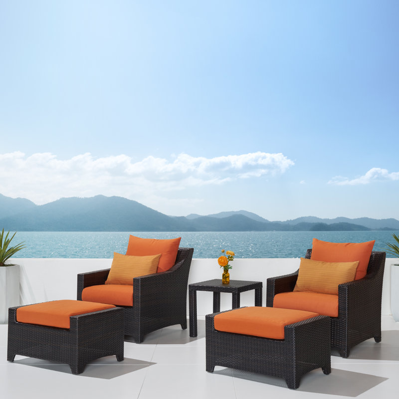 Mifflin 5 Piece Rattan Sunbrella Multiple Chairs Seating Group with Cushions, Orange Sumbrella