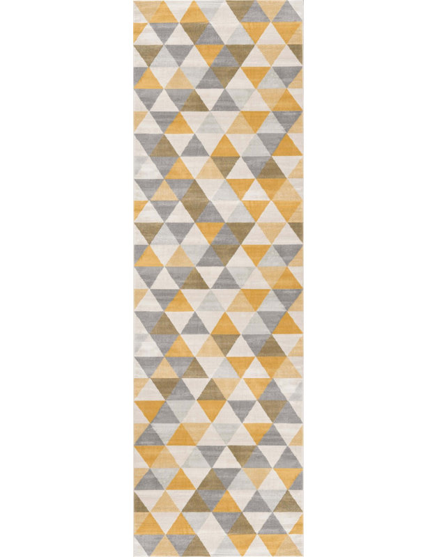 12' Yellow And Beige Abstract Runner Rug