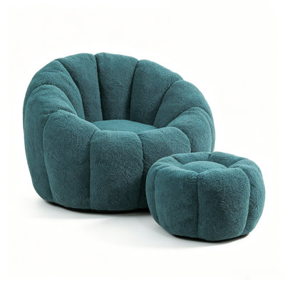 Green Teddy Foam Bean Bag Chair, Ergonomic Armrest Fluffy Lazy Sofa for Bedroom Dorm Game Room