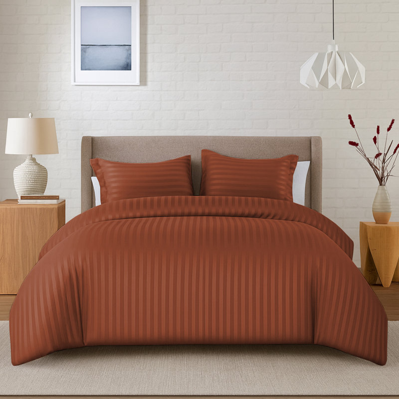 Aspire Homeware 3 Piece Hotel Quality Dyed Duvet Complete Set with Pillowcases for Premium Comfort, Rust