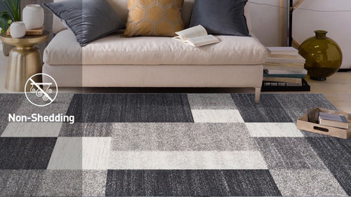 Gray Black Geometric Area Rugs Indoor Non-Slip Rectangle Rug 2x3 ft,  Abstract Color Block Gray Black White Rug Rubber Backing Floor Mats  Contemporary