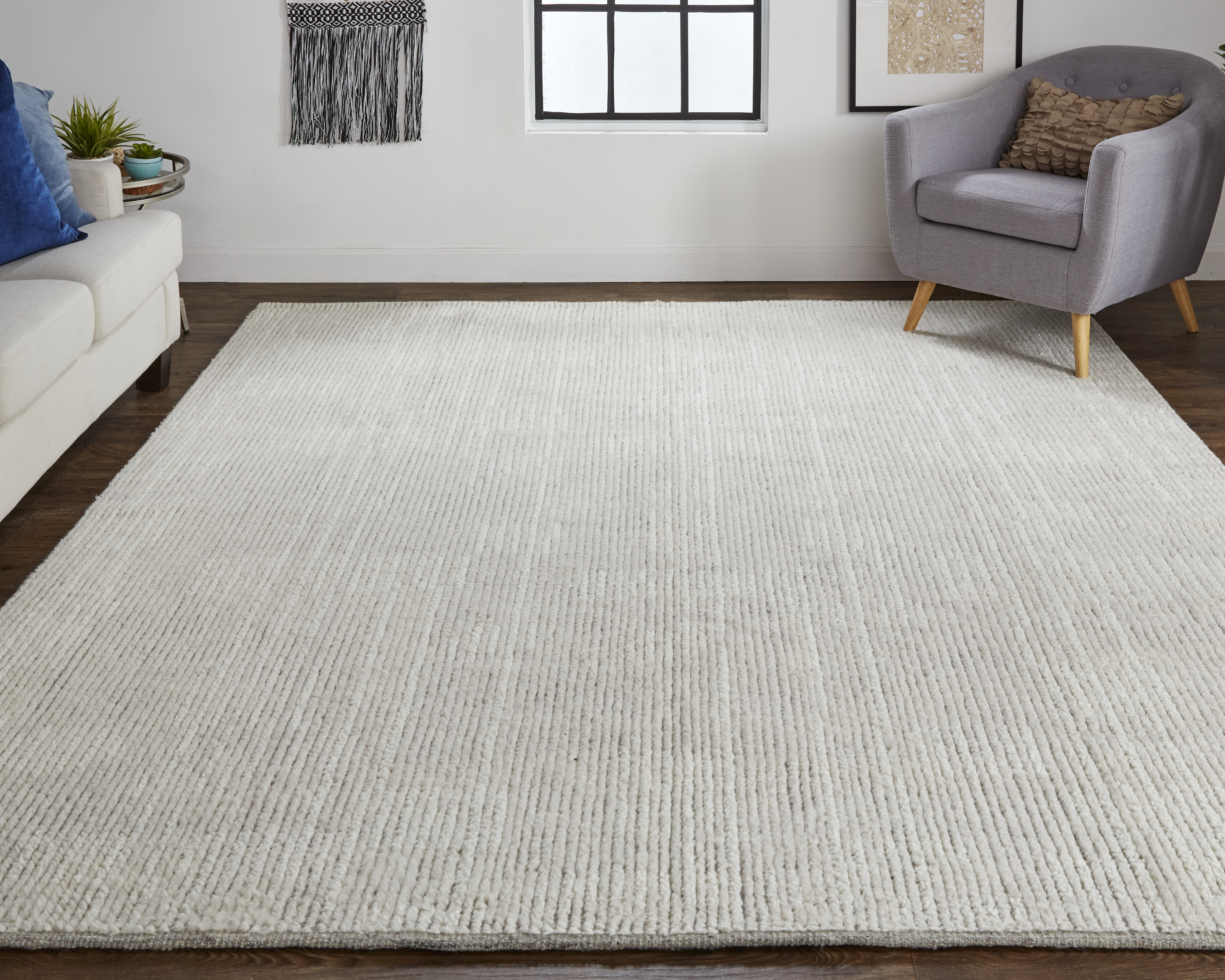 Gracie Oaks Jalliyah Hand Knotted Cotton/Wool Solid Ivory Area Rug ...