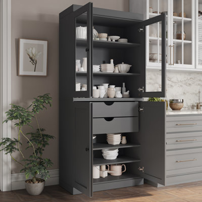 Garde-manger 100% en bois massif avec shaker Palace Imports, portes en verre transparent, 2 tiroirs et tablettes réglables Palace Imports