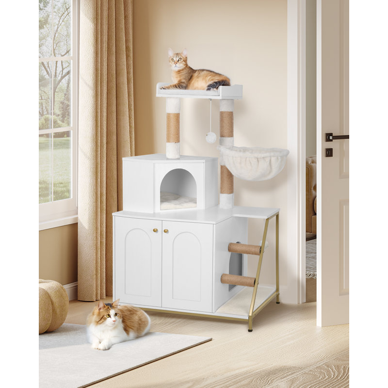Drelynn Manufactured Wood And Steel Litter Box Enclosure, White/Gold