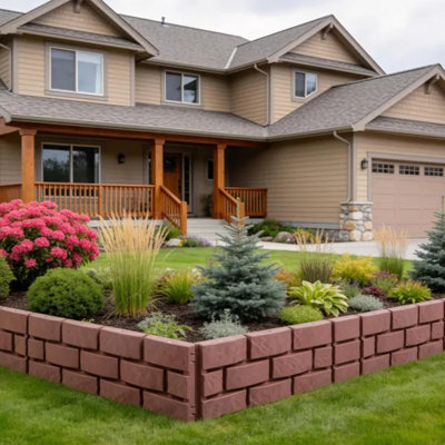Snap-in Stone Look Garden Edging, Flexible Angle Adjustable Landscape Border Fence for Lawn, Pathway & Flower Bed