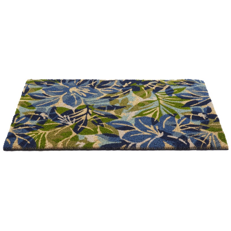 Hibiscus Blue Outdoor Doormat, Blue