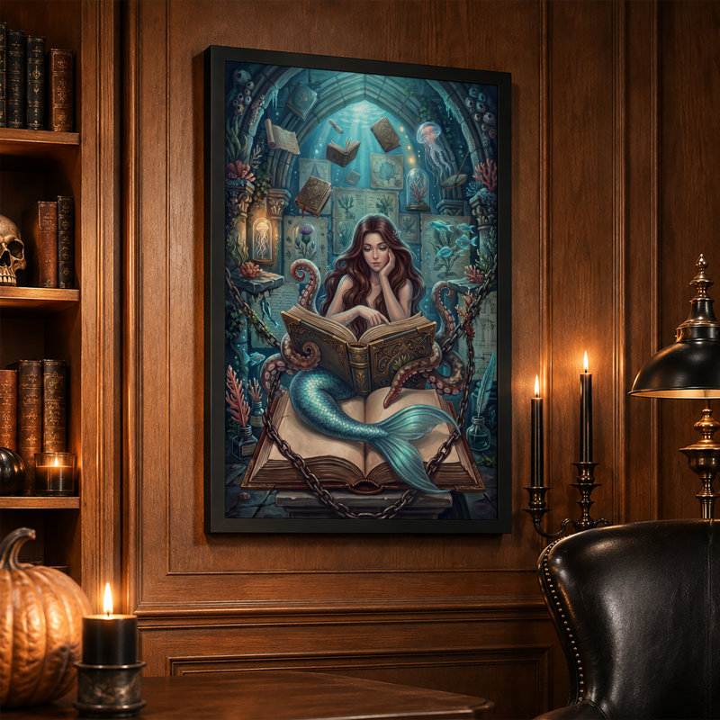 Art mural sur toile, "Mermaid Octopus", H 36 po x l 24 po