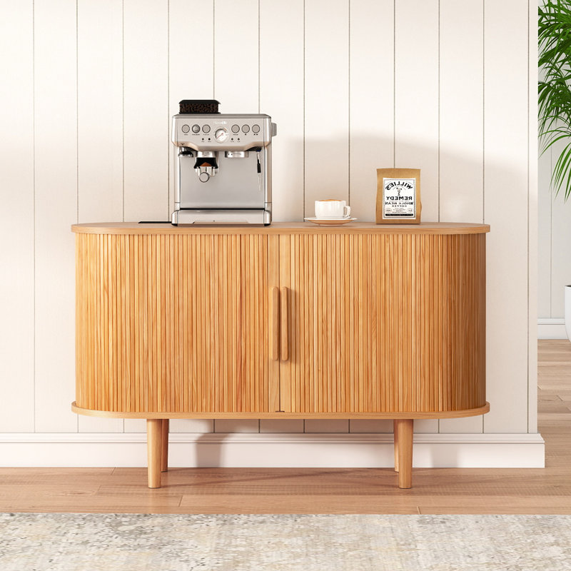 47.2''W X 21''H Storage Accent Cabinet, Fluted Sideboard Buffet Cabinet With USB Charging Station, Console Table With Tambour Slatted Sliding Doors, Tv Stand For Living Room, Kitchen