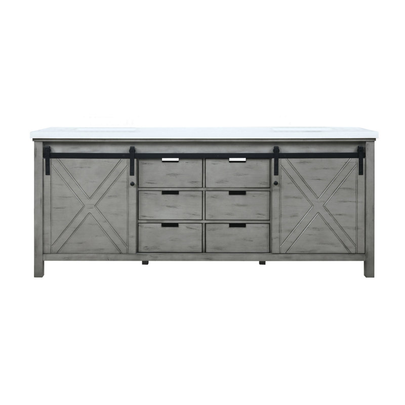 Marsyas 80 in W x 22 in D Double Bath Vanity Top, White Quartz, Ash Gray