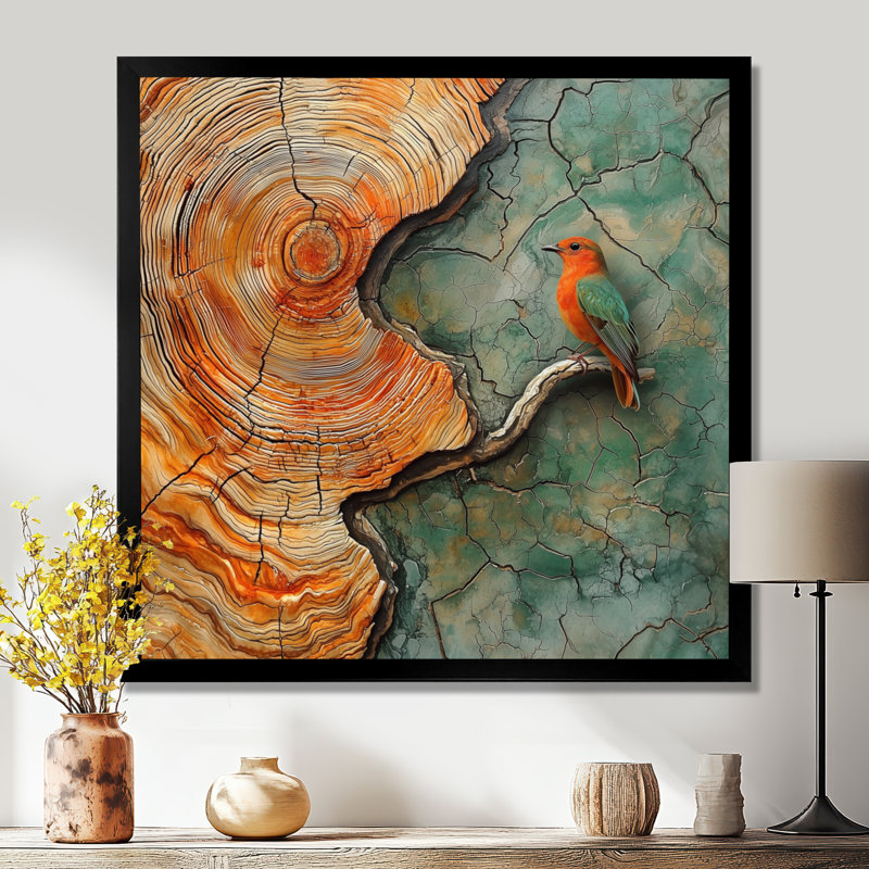 Pic avec harmonie de glissade sur bois - Art mural oiseau pic, Reproduction encadrée d'une seule photo, Noir