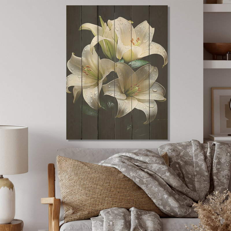 Perle pureté fleur nature morte - panneau de fleurs en bois sur bois de pin naturel, H 20 po x l 10 po