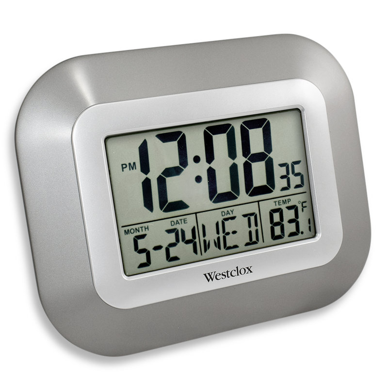 Silver Digital LCD Wall Clock with Temperature Display