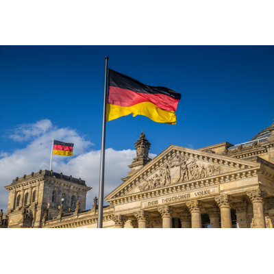 German Flags At Reichstag, Berlin, Germany - Wrapped Canvas Print