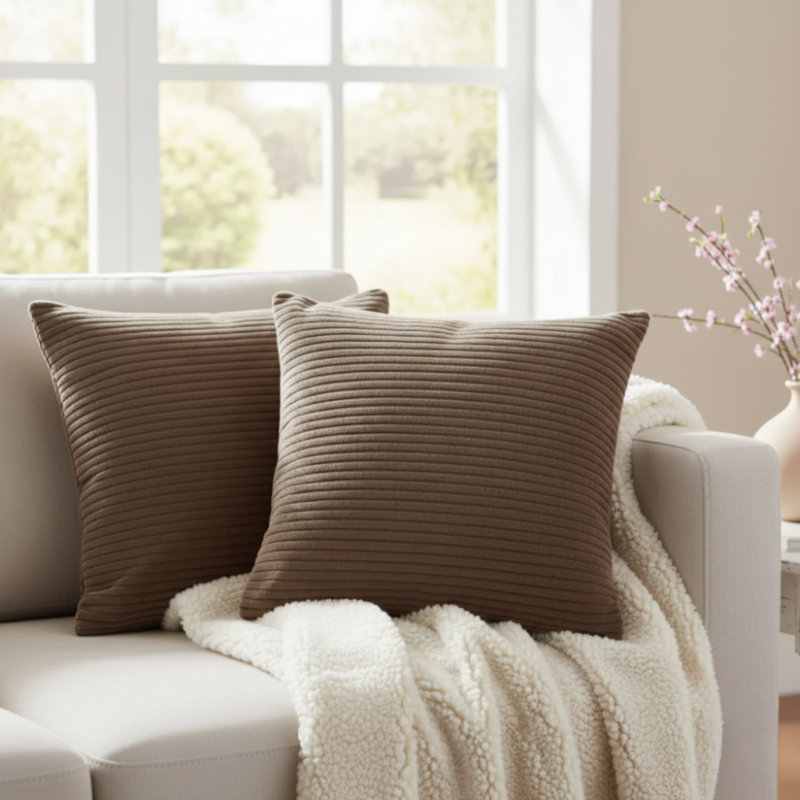 Nayely Square Throw Pillow Cover, Brown