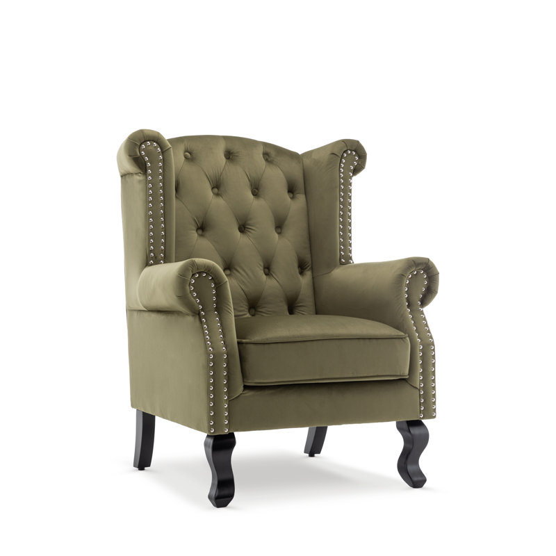 Henley Baden Wingback Chair, Sage Green, Velvet