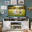 Meuble télé Farmhouse pour téléviseur de 85 po ou moins avec armoires de rangement, tablettes réglables et prises de courant intégrées, centre de divertissement pour le salon-2009605832