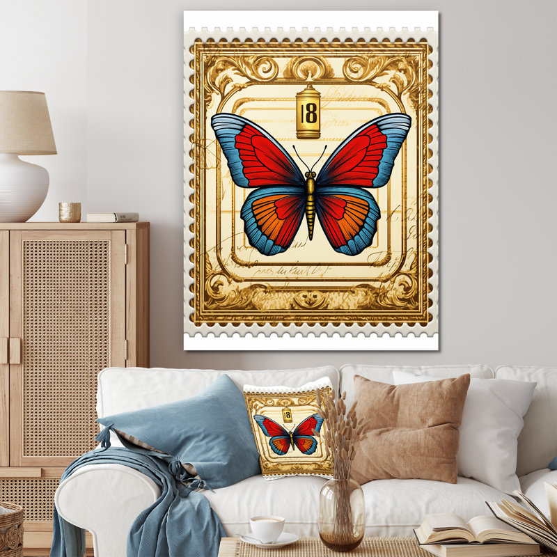 Illustration rétro d'un papillon bleu, Toile tendue, H 20 po x l 12 po x P 1 po