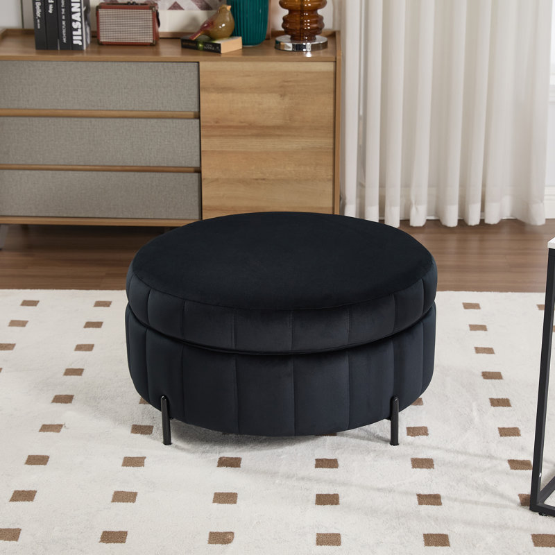 Upholstered  Storage Ottoman, Black Velvet