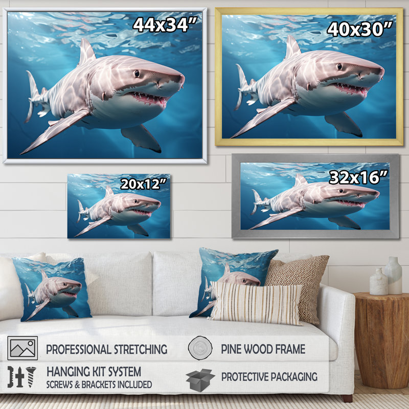 " Oceans Blue Ghost Shark Photography IV ", Silver Single Picture Framed, 34" H x 44" W x 1.5" D