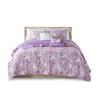 Ensemble de courtepointe réversible Zoomina Kids Alinah Unicorn avec coussins décoratifs assortis