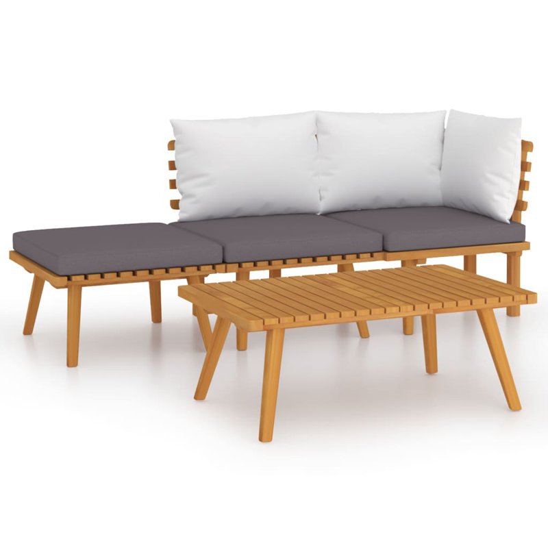 Ensemble de canapé de jardin extérieur en polyester et bois d'acacia massif gris foncé et blanc
