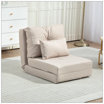 Fauteuil convertible HOMcom, canapé paresseux, canapé-lit pliant rembourré avec dossier réglable, structure en métal et coussins pour le salon, beige