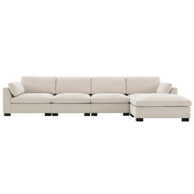130" Modular Sectional Sofa, L-Shape With Folding Table And Dual-Port Charging, Side Storage Pockets, 2 Armrest Pillows, Free Movement Ottoman, High Density Foam, Chenille, 5 Seat