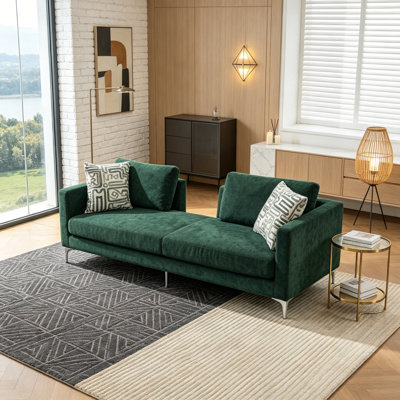 Chaise longue surdimensionnée en chenille avec dossier ouvert, accoudoirs et 4 coussins