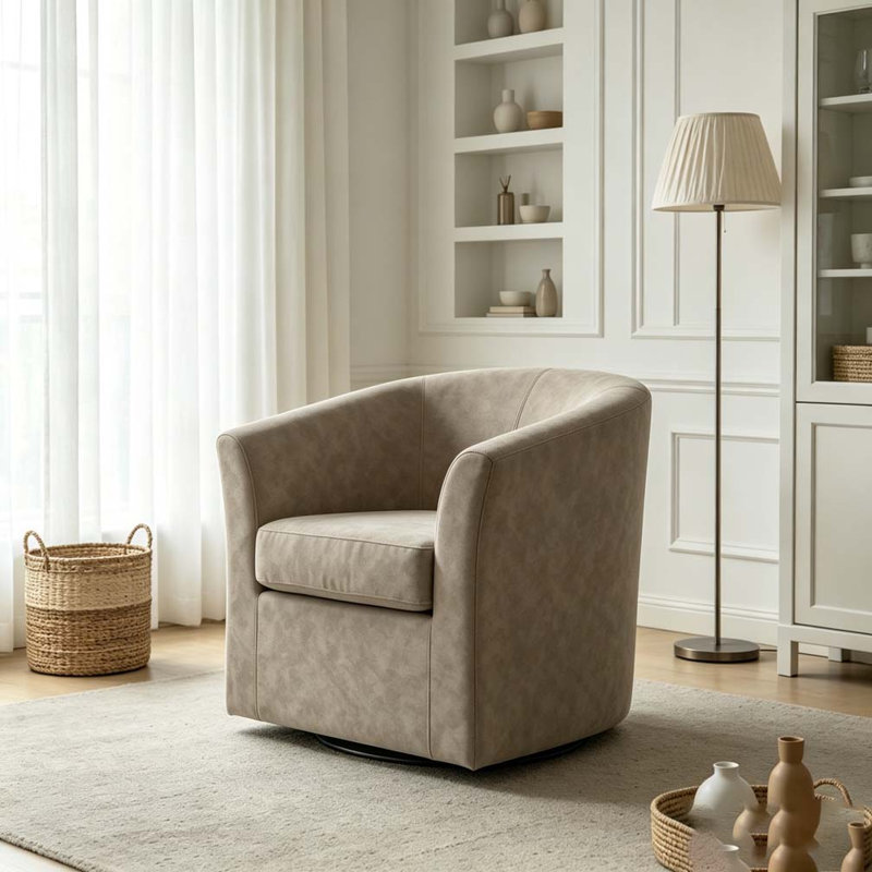 Fauteuil demi-tonneau pivotant en similicuir, Abricot