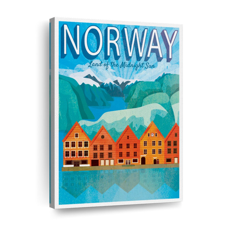 Norvège, affiche rétro sur toile, H 48 po x l 32 po x P 1,25 po