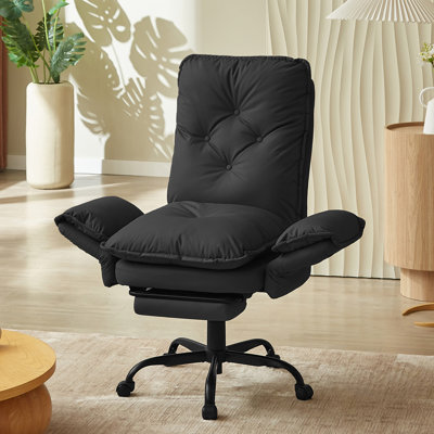 High-Back Cross-legged Office Chair with Flip-up Arms,Height Adjustable Swivel Ergonomic Executive Chair with Footrest and Side Pockets